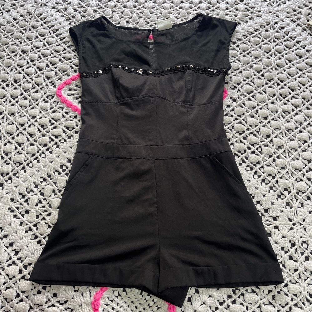 Vintage Free People Black Sequin Trim Romper